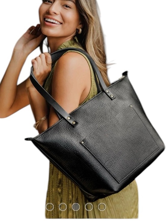 portland leather goods Handbags - Portland Leather Goods Pebbled Black
Zip Large Tote Bag Purse